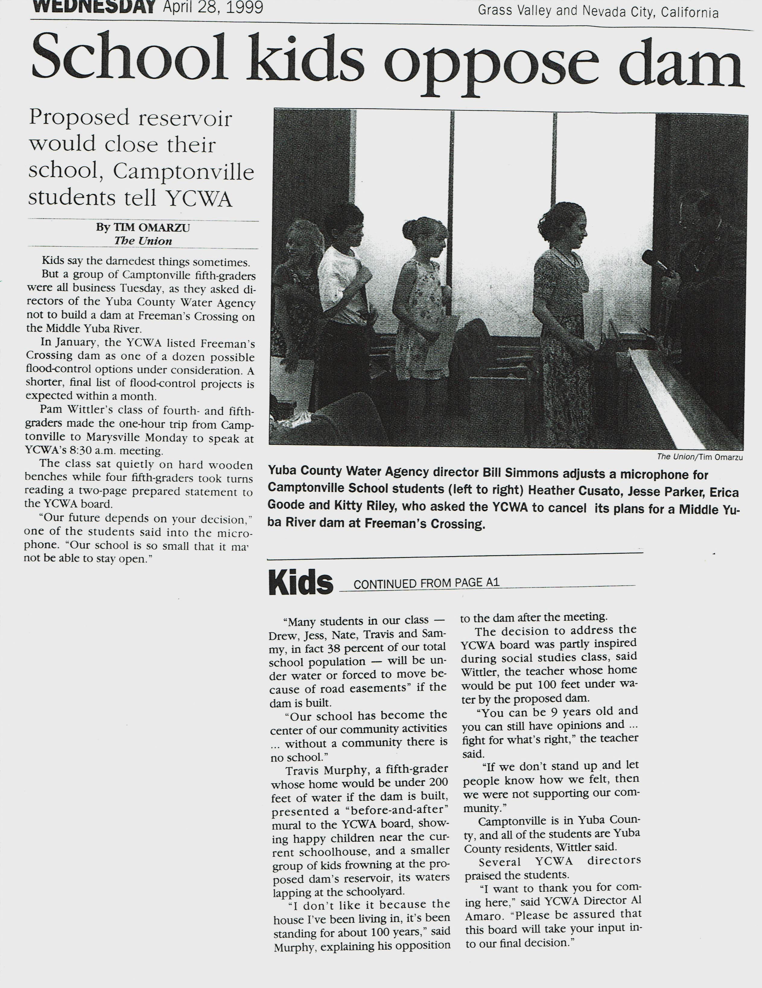 CV Students Oppose Dam 1999
